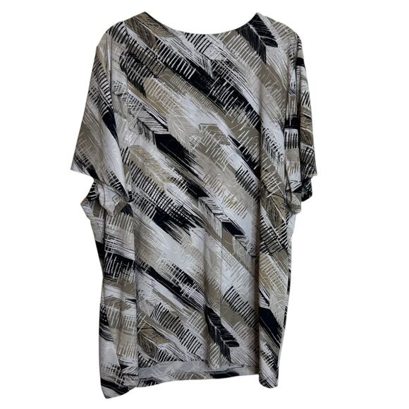 JM Collection Woman 3X Abstract Print Top Beige Black White Stretch Knit Neutral - Picture 3 of 5
